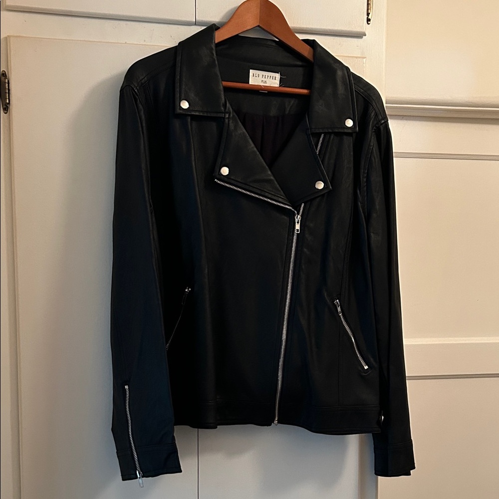 Black Pleather Moto Jacket by Blu Pepper 2xl